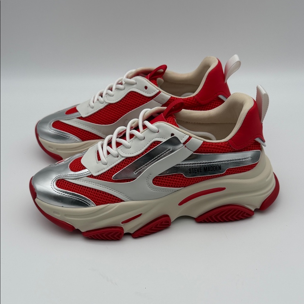 Steve Madden Red Silver Platform Sneakers